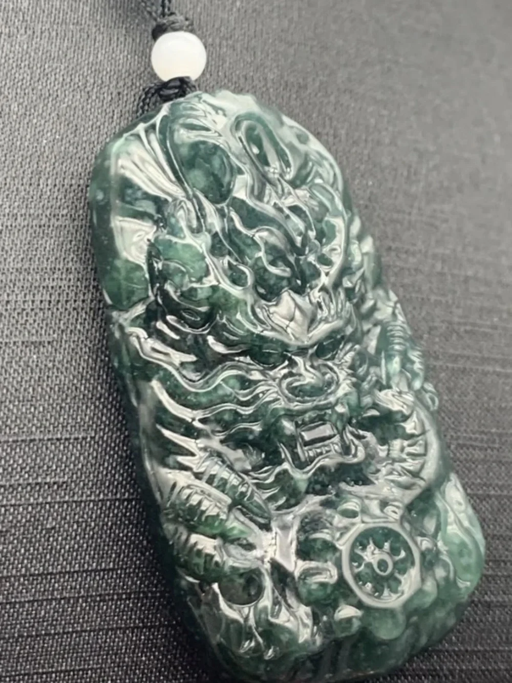 Certificate Jadeite Jade Green Wealth Dragon wheel pendant